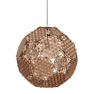 Lampa poliedru cu model Flower of Life 45 cm din lemn